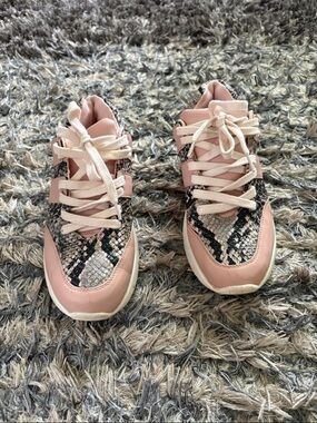 Silvian Heach Italian Women's Pink Snake-Print Fashion Leather Sneakers Size 6